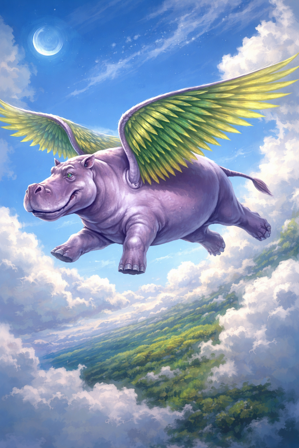 Phelddagrif flying through the clouds